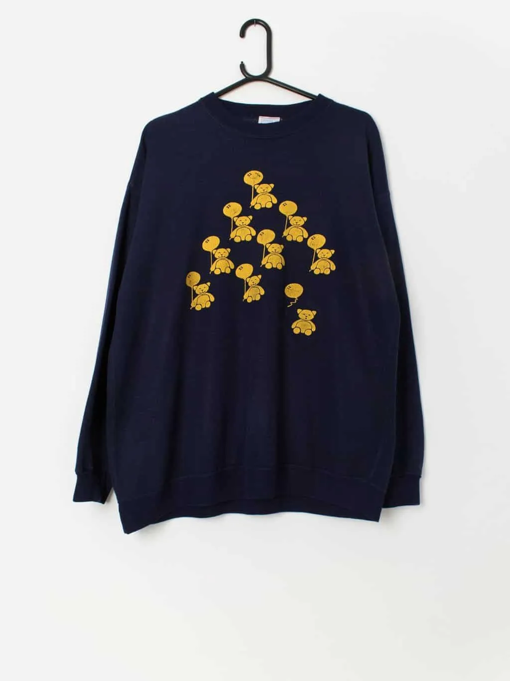 Vintage Joules teddy bear sweatshirt in navy and yellow – XL