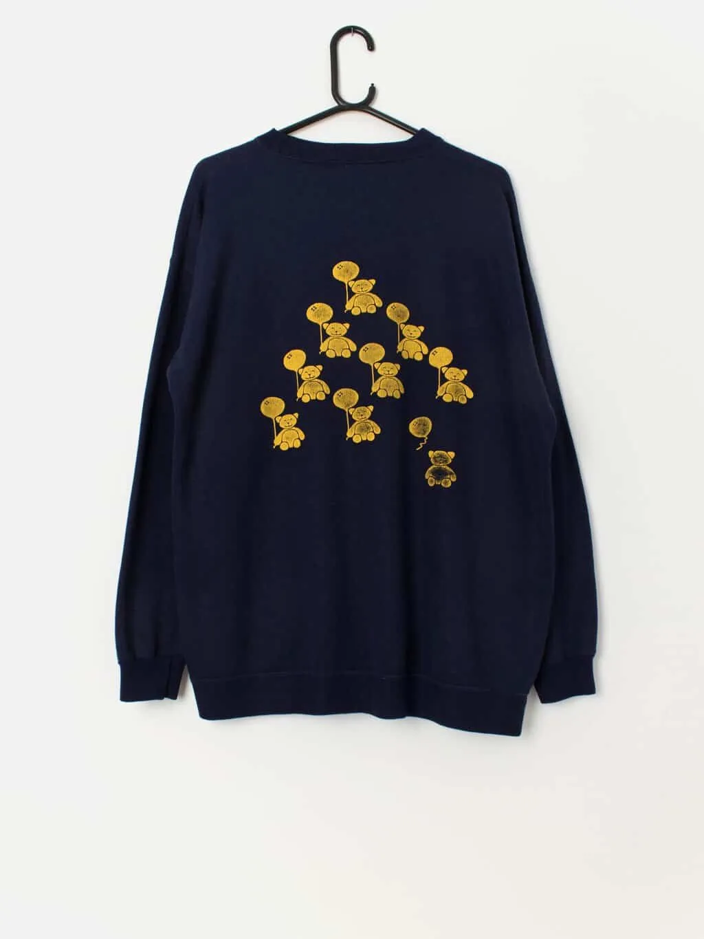 Vintage Joules teddy bear sweatshirt in navy and yellow – XL