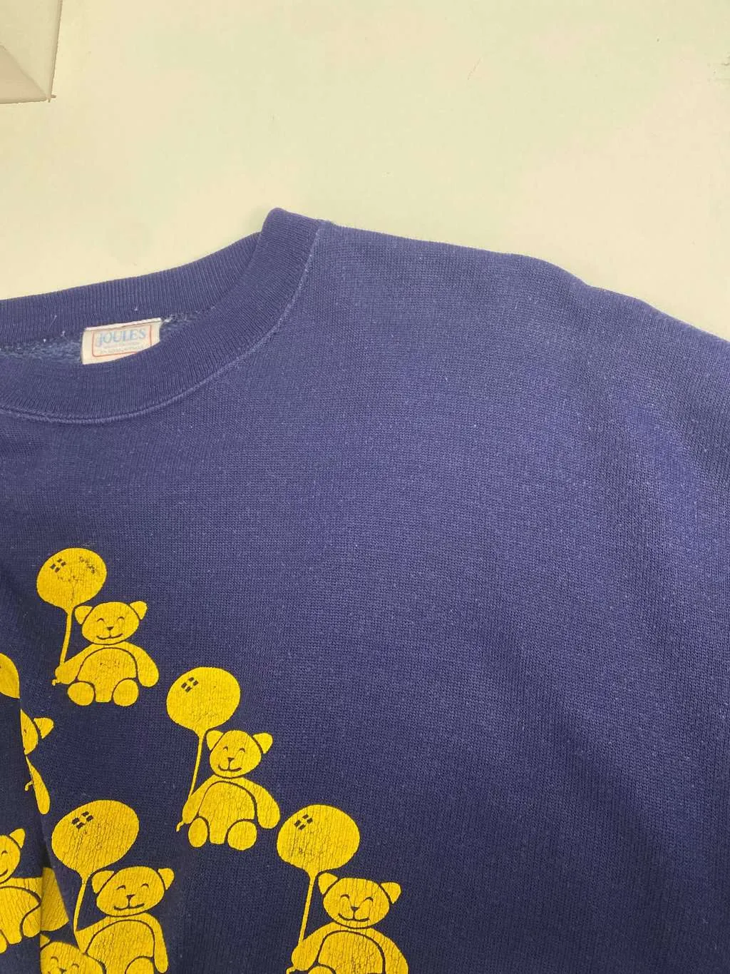 Vintage Joules teddy bear sweatshirt in navy and yellow – XL