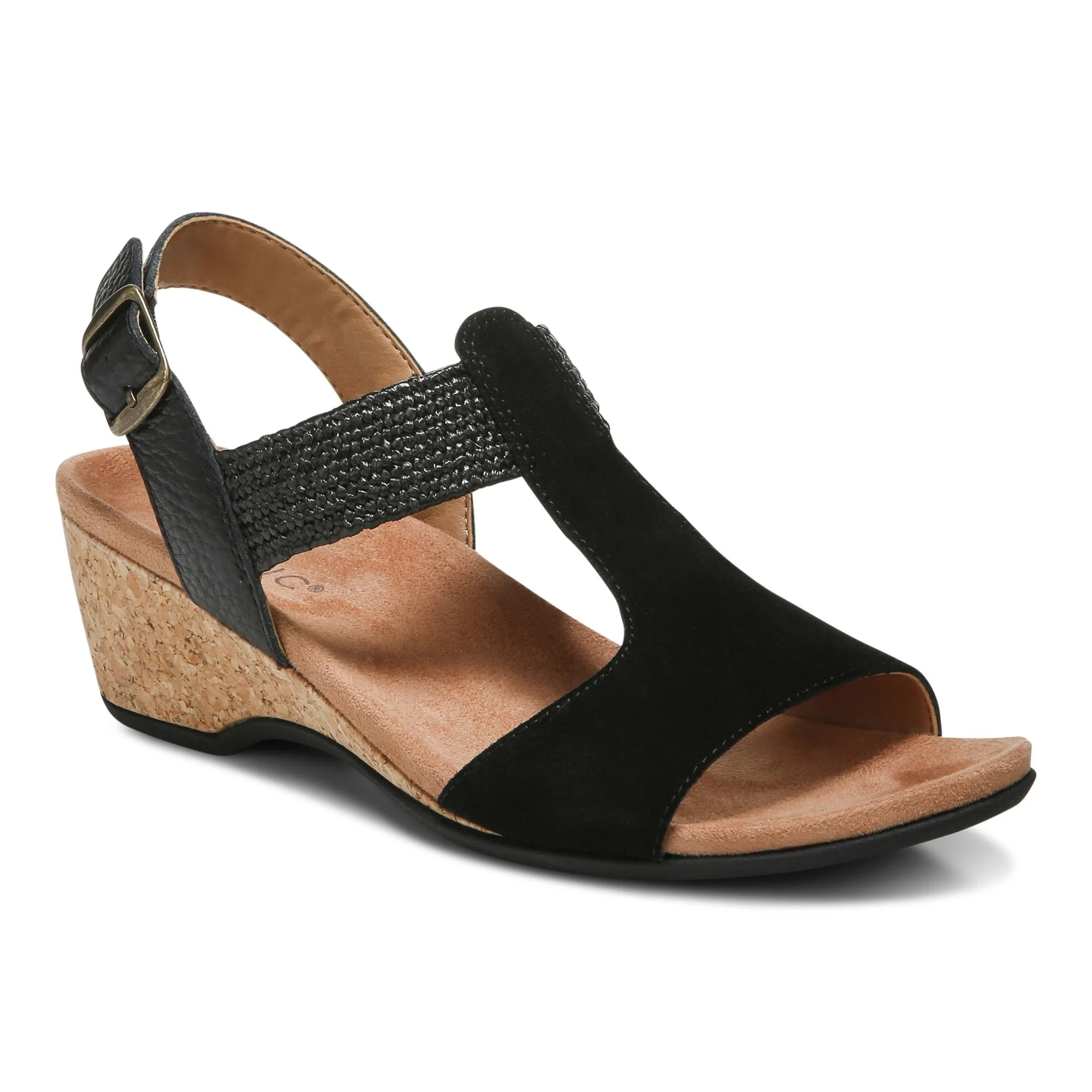 Vionic Womens Kaytie Dress Wedge Sandal- Black