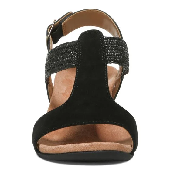 Vionic Womens Kaytie Dress Wedge Sandal- Black