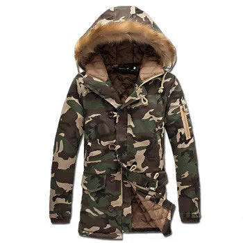 Wadded Men Hooded Coats Veste Homme Parkas Jaqueta Masculina Men's Casual Slim Fit Medium Long Camouflage Jackets SM6