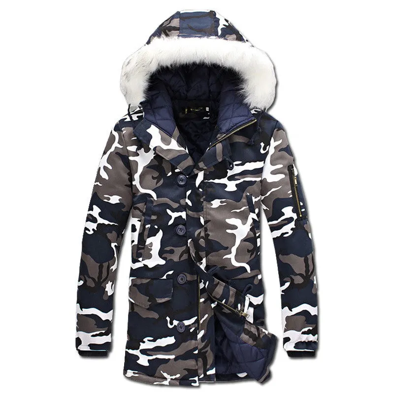 Wadded Men Hooded Coats Veste Homme Parkas Jaqueta Masculina Men's Casual Slim Fit Medium Long Camouflage Jackets SM6