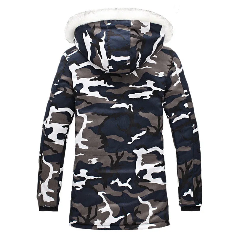 Wadded Men Hooded Coats Veste Homme Parkas Jaqueta Masculina Men's Casual Slim Fit Medium Long Camouflage Jackets SM6