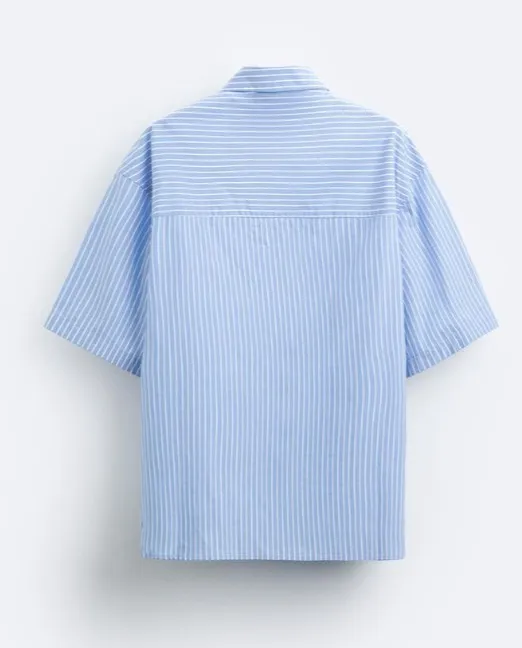 ZARA  |Stripes Cotton Short Sleeves Shirts